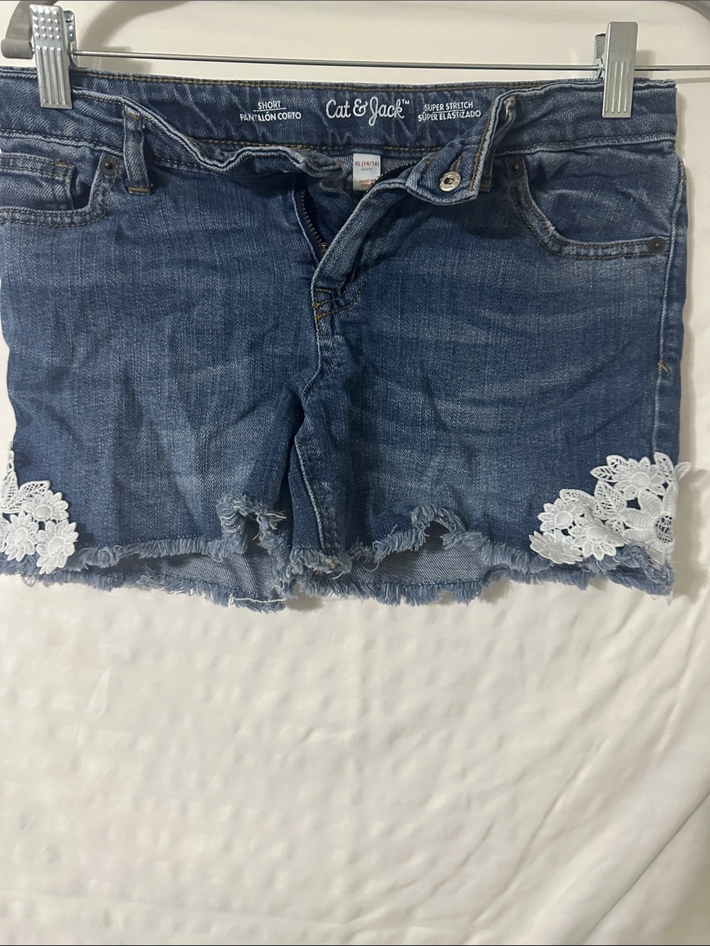 Cat & Jack Blue Denim Shorts with White Lace Appliqué